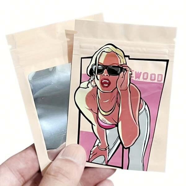 100er Pack Schöne Frau Cartoon Muster Themen Plastik Wiederverwendbare Mylar Beutel mit Verschluss-Funktion - Wiederverschließbare geruchsdichte Reißverschluss-Lebensmittelbeutel, 7 x 10 cm, Verpackungsbeutel, Lebensmittel, leicht - ideal für Snacks, Nüsse und Trockenprodukte