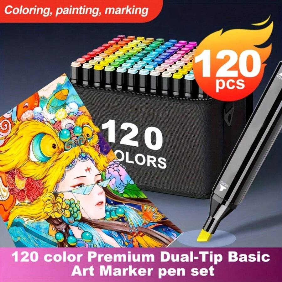 Crafts Supplies 120/24 Colors Alcohol Marker Set, Double-Tip Hybrid Craft Art Markers, Dry Erase Markers For Sketching Coloring Underlining, Professional Permanent Sketch Markers, Ideal Halloween & Christmas Gifts - Dòng tiêu chuẩn 24 màu - Xem 1