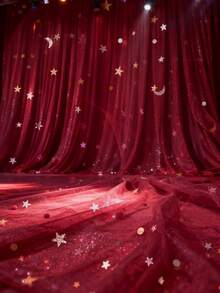 1pc Metallic Star & Moon Mesh Fabric, Sequin Starry Sky Tulle, Wedding Backdrop Veil, DIY Craft Material, Multi-Color Options - Multicolor - View 9