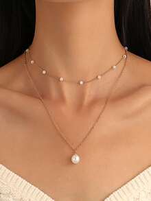 1 件新款女士珍珠项链 Kpop 金珠吊坠项链哥特双层链式项链女士日常时尚派对珠宝礼物（由于手工切割，珠子数量可能略有不同）