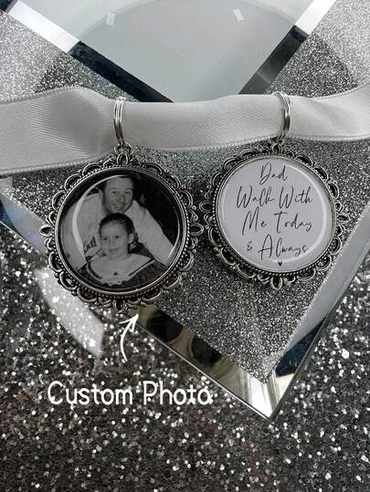 1 st anpassad bukettberlock, bröllopberlock för brudar, personlig bukettberlock med foto, gå med mig idag och alltid pappa, brudbukettberlock, blomsterberlock, bröllopberlock med foto