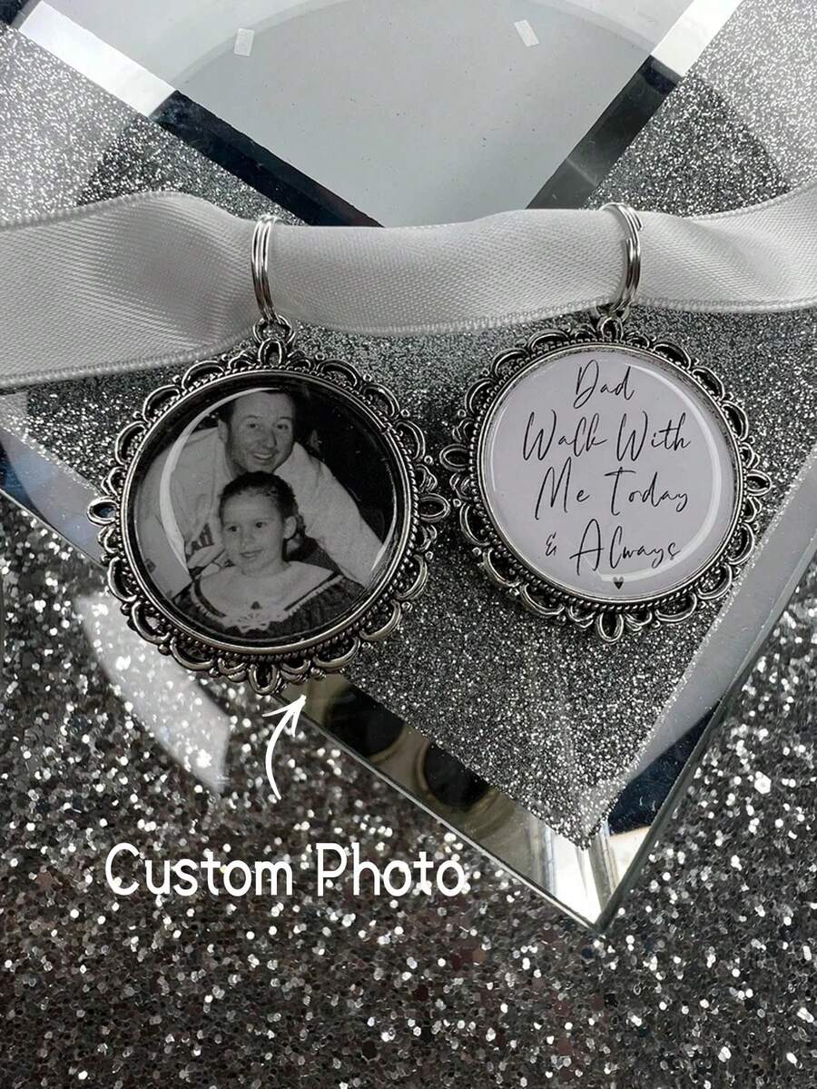 1 件定制花束吊坠、新娘婚礼吊坠、带照片的个性化花束吊坠、今天与我同行，永远与我同行，爸爸，新娘花束吊坠、花朵吊坠、记忆照片婚礼吊坠 - 彩色 - 查看 1