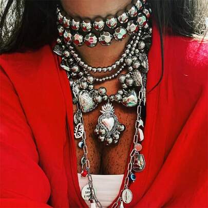 Exaggerate Hollow Out Heart Shape Heart Pendant Choker Necklace For Women Goth Necklace For Women Make Old Silver Color Plated Choker Neck Chain Vintage Jewelry Gift Luxury Jewelry Gift