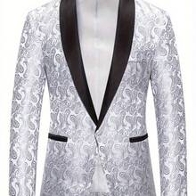 Men'S Formal-Casual Blazer - Black & White Button-Up Jacket, Non-Stretch Fabric For Structured Fit, Office, Party, Everyday - Autumn/Winter Outerwear For Young Men & Teens, Office Attire, Jacquard Pattern, Tailored Design, Stylish Coat, Teen Fashion - 黑色 - 查看 2