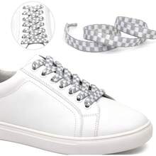 YJRVFINE Flat Checkered Shoe Laces: Wide 5/16" Patterned Shoelaces For Sneakers - 08 Xám nhạt Trắng-1 Đôi - Xem 3
