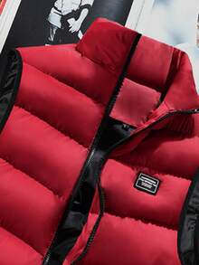 Men's Sleeveless Vest Warm Zip-Up Stand-Collar Jacket With Zipper Pockets For Autumn And Winter - Red - View 2