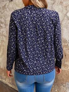 Camisa floreada manga larga contraste azul ideal para uso diario - Azul Marino - Ver 3