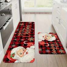 1/2/3pcs Christmas Plaid Santa Claus Kitchen Mat Set, Non-Slip Christmas And Winter Kitchen Rug, Comfortable Carpet For Hallway Entrance, Door And Bathroom, Perfect Choice For Holiday Party Decoration Bathroom Kitchen Decor - Multicolor - View 9