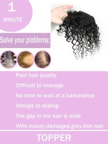 Natural Short Hair Toppers With Bangs Kinky Curly Human Hair Toppers Clip-In Human Hair Wiglets For Women With Thinning Hair Instant Volume And Style Natural Color - S1 - View 5