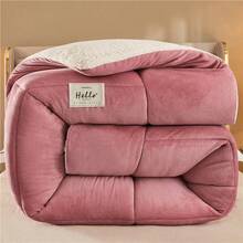 豪华厚冬季被子 - 超柔软超细纤维填充，适合所有季节的绗缝纯色羽绒被，可机洗 - 非常适合卧室、酒店和客房（不含枕套） - 粉 - 查看 17