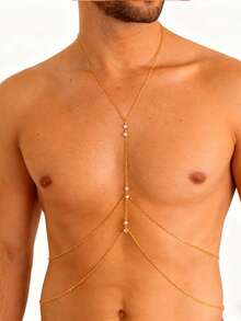 طقم قلادة متعددة الطبقات وسلسلة صدر وسلسلة خصر للرجال، سلسلة جسم من سبيكة مزينة بالراين للاستخدام اليومي والمناسبات