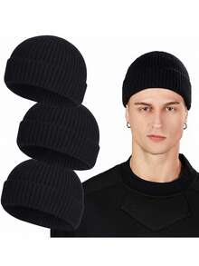 4 件套做旧针织毛绒帽子冬季厚款保暖毛线帽雪地帽骷髅头男士户外滑雪针织帽秋季装备