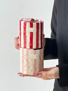 1pc Striped Ceramic Mug And Saucer Set, Classic Striped Ceramic Coffee Cup And Saucer Set, English Afternoon Tea, Black Tea Cup And Saucer, Home Afternoon Tea, Coffee, Juice, Milk, Water Cup, Holiday Gift For Friends And Classmates - Multicolor - View 5