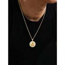 Seiyang Gold St Christopher Medal For Men 925 Sterling Silver Round St Christopher Pendant Mens Double Sided Saint Christopher Medallion Necklace Protection Jewelry Religious Gifts For Men Women