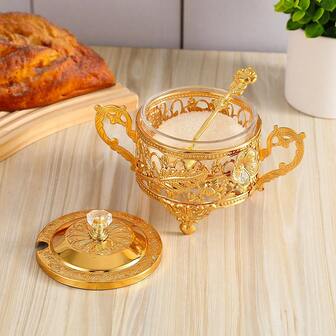 1 Set Creative Floral Decor Sugar Bowl, Transparent Glass Condiment Jars With Lids And Spoons, Sugar Bowl, Salt Cellar, Seasoning Bottles For Home Use