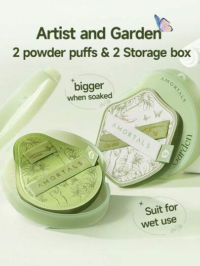 Amortals 2pcs Makeup Sponges + 2pcs Storage Cases, Artist Garden Series Makeup Tools, Green Cotton Candy Wet Use Thick Soft Teardrop & Hexagon Makeup Sponge Set, Portable For Beginners, Makeup Artists, Gifts, Dates, Weddings, Christmas, Halloween, Thanksgiving, Graduation, Birthdays, Holidays, Y2K, Parties, Beauty, Beach, Travel, Camping, School, Celebrations, Decorations, Rose Girl Cosplay, Premium Cosmetics,Cheap,Stocking Stuffers,Makeup,Makeup Tools,Cheap Stuff,Gifts,Gifts For Women,Christmas Gifts