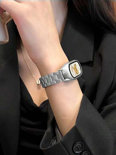 1PC Men And Women Fashionable Metal Smartwatch Sports Strap,Compatible With Xiao Mi Band 8/9/10,Compatible With Xiao Mi Band 8/9/10,Elegant Smart Watch Strap,Daily Wear Business Occasion Wristband Replacement, Great Birthday Gifts Anniversary Gifts For Friends Family