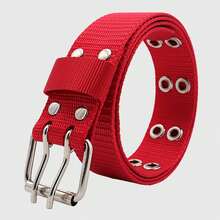 Women's Nylon Web Belt With Silver Buckle - Red - Red - View 1