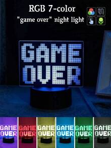 1pc Touch Sensor RGB GAMEOVER 3D & CAN'T HEAR YOU I'M GAMING LED Night Light, Gaming Atmosphere Lamp - Multicolor - View 2