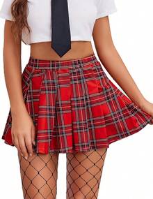 Short Pleated Skirts Women Cheerleader School Uniform High Waist Tennis Skater Skirt,Designed Women And Teenagers. - Pink Plaid - 查看 7