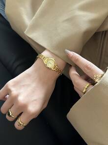 1 件女士小号金表带时尚石英手表，适合日常搭配、生日、周年纪念、生日派对、新年礼物 - 均碼 - 查看 15