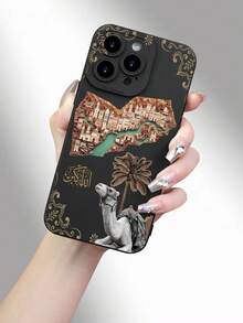 1pc Arabic City Map Camel 2D Pattern Classic Stylish Middle Eastern Design Suitable As Birthday, Christmas, Middle Eastern Holiday, Islamic Holiday, Western Holiday Gift For Friends, Family, Couples, Yourself, Matte Black Full Protection Dust-Proof Waterproof Case Compatible With IPhone 17/16/15/14/13/12/11/7/8/Pro/ProMax/PLUS/X/XR/XS/XSMAX/SE3/SE2 And Galaxy S/A Series