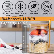 Overnight Oats Containers With Lids, 16oz Overnight Oats Jars 4 Pack, Oatmeal Cups, Meal Prep Containers, Glass Meal Prep Containers With Lids, China Pudding Jars - 清除 - 查看 6