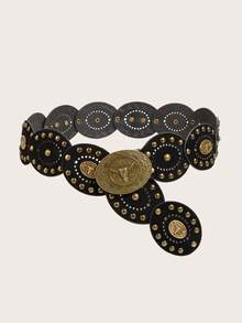 1 chiếc thắt lưng kim loại cổ điển vá màu đen phong cách Bohemian dành cho nữ, phù hợp với váy, quần jean, lễ hội âm nhạc, đi làm - Thắt lưng kim loại đầu bò màu đen - Xem 23