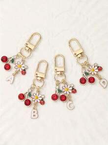 1pc Alloy A-Z Alphabet Cherry Daisy Beetle Letter Pendant Keychain Fashion Creative Design Birthday Gift Accessories, Mother's Day Gifts Women, Summer Bag Charms, Ladies' Fashion Accessory, Vibrant Flower Design, Durable Metal Keyring, Aesthetic Gift Idea, Novelty Keychain - 金子 - 查看 7