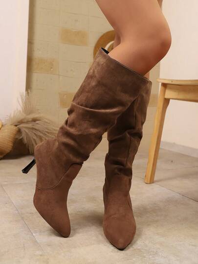 Fall/Winter Women's Pointed Toe Ruched Over-The-Knee Boots, Slim High Heel Thigh High Boots, European And American Style