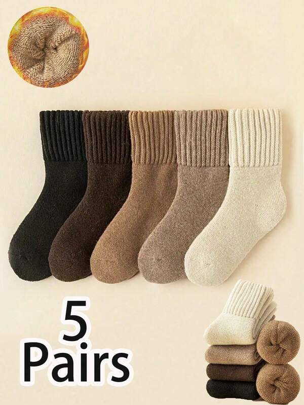 5pairs Women Winter Socks Warm Thick Knit Soft Vintage Casual Crew Socks Fuzzy Socks Wool Socks For Women