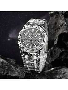 1pc Vintage Oil Drop Dial Calendar Steel Band Quartz Watch, Suitable As Birthday, Anniversary, Halloween, Year-End Promotion, Singles' Day, Halloween Promotion Gift