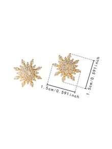2pcs Super Shiny Fully Rhinestone Gold Sunflower & Snowflake Stud Earrings, Suitable For Women's Wedding, Engagement, Party Wear And Holiday Gifts
