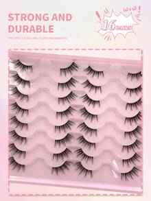 ENCHUW 16对半睫毛透明带柔软自然纤细猫眼仿貂睫毛化妆蓬松半眼假睫毛 - 黑色 - 查看 5