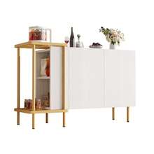 Credenza moderna bianca con 2 Türen e 2 offenen Fächern, Couchtisch aus Metall/Glas, Weiß, 120 x 40 x 77,5 cm (LxBxH)