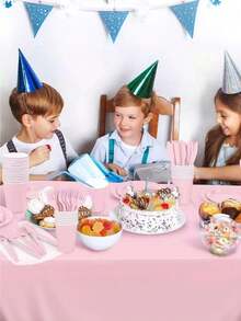 Set di posate rosa chiaro, piatti da festa da 7/9 pollici, posate, coltelli, forchette, cucchiai, tovaglioli, bicchieri di carta, regali per feste di compleanno, decorazioni per feste, adatti per forniture per feste a tema compleanno