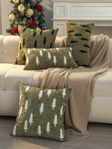 1 pieza Funda de cojín decorativa navideña, funda de cojín suave y cómoda con patrón bordado de árbol de Navidad blanco, 17.7*17.7 pulgadas (45*45cm)/11.81*19.68 pulgadas (30*50cm), adecuada para sofá, sala de estar, dormitorio, coche, oficina, hotel, regalo de Navidad perfecto para familiares y amigos - Árbol de Navidad blanco - Ver 5