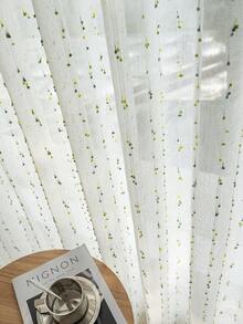 1pc Jacquard Translucent Geometric Pattern Linen Curtain - Japanese Linen Style, Rod Pocket Design, Suitable For Living Room And Bedroom - Sheer And Filtering Curtain, Living Room Curtain, Bedroom Curtain (180g Fabric Weight)