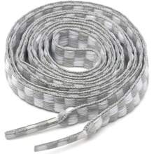 YJRVFINE Flat Checkered Shoe Laces: Wide 5/16" Patterned Shoelaces For Sneakers - 08 Xám nhạt Trắng-1 Đôi - Xem 4