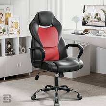 Bürostuhl, Rennstuhl, Gaming-Stuhl, Schreibtischstuhl, ergonomischer Drehstuhl, Sportstuhl, Bürostuhl mit Rückenlehne, Wippfunktion, Höhenverstellung, Chefsessel mit gepolsterten Armlehnen - Rot - Übersicht 2