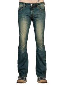 YANGCANREN Men's Fashionable Slim Fit Flared Stretch Jeans - Dark Green - View 2