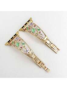 1 buc. Curea de ceas inteligentă din aliaj de zinc cu flori colorate pentru femei, compatibilă cu 38/40/41/42/44/45/49 mm