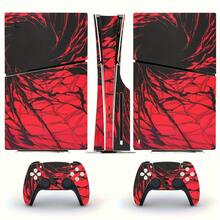 For PS 5 Disc Version Console And Controller Protective Film Sticker - Anti-Scratch PVC Black And Red Symbiote Sticker, Bubble-Free Sticker, Perfect Holiday Gift