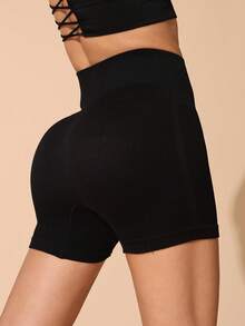 1 pieza Pantalones cortos sin costuras nuevos para primavera/verano, pantalones cortos deportivos casuales para uso diario, pantalones cortos de ciclismo - Negro - Ver 2