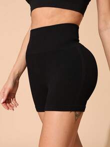 1 pieza Pantalones cortos sin costuras nuevos para primavera/verano, pantalones cortos deportivos casuales para uso diario, pantalones cortos de ciclismo - Negro - Ver 4