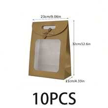 5/10pcs/Set Kraft Paper Gift Bag With Transparent Window And Handle - Used For Packaging Candies, Weddings, Thanksgiving And Parties Back To School Valentine Day - Multicolor - View 18