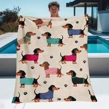 Super Soft Cute Dachshund Prints Flannel Printed 3D Blanket, As Birthday Gifts, Family, Wedding, Souvenir Blankets, Polyester Blankets Suitable For All Seasons, Washable, Machine Washable, Lightweight, Breathable, Comfortable, Warm, Unique, 280gsm For Him, Her Personalized Ideal Gifts For Her, Him, Family, Boyfriend, Girlfriend, Father, Family, Mother, Lover, Daughter, Son, Grandfather, Grandmother, Friend, Classmate, Pet.   Perfect Nap, Camping, Travel, Home, Daily Life, Office Decoration, Birthday, Anniversary, Valentine's Day, Thanksgiving, Christmas, Halloween, Mother's Day, Father's Day, Wedding, New Year Gifts ,Sofa,Bed,Car,Bedroom,Living Room,Office,  Outdoor Camping, Beach,Wall Decoration - 多色17 - 查看 5