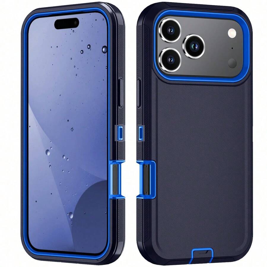 The All Inclusive Phone Case For  17/Apple  Air/16/15/14/13/12 Plus Pro Promax Is Designed With A Combination Of TPU And PC Materials. It Adopts A Double-Layer Design, Made Of TPU And PC, Providing Anti Slip And Shock Absorption Functions, Sturdy And Durable, And A Minimalist Protective Shell - Dark Blue - View 1