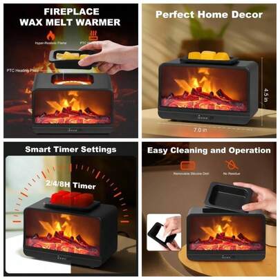 Flame Fireplace Wax Melt Warmer, Scentsy Wax Warmer With Timer, Wax Warmer Scented Wax With PTC Heating Plate, Wax Women Gifts Home DecorBlack