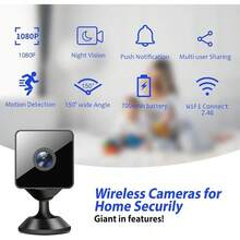 Mini cámara de  inalámbrica, 1080P HD pequeña cámara magnética WiFi para el hogar, cámara de niñera con detección de movimiento, almacenamiento en la nube y SD, visión nocturna, cámaras pequeñas para el hogar, mascotas, bebés, oficina, interior y exterior - Negro - Ver 3